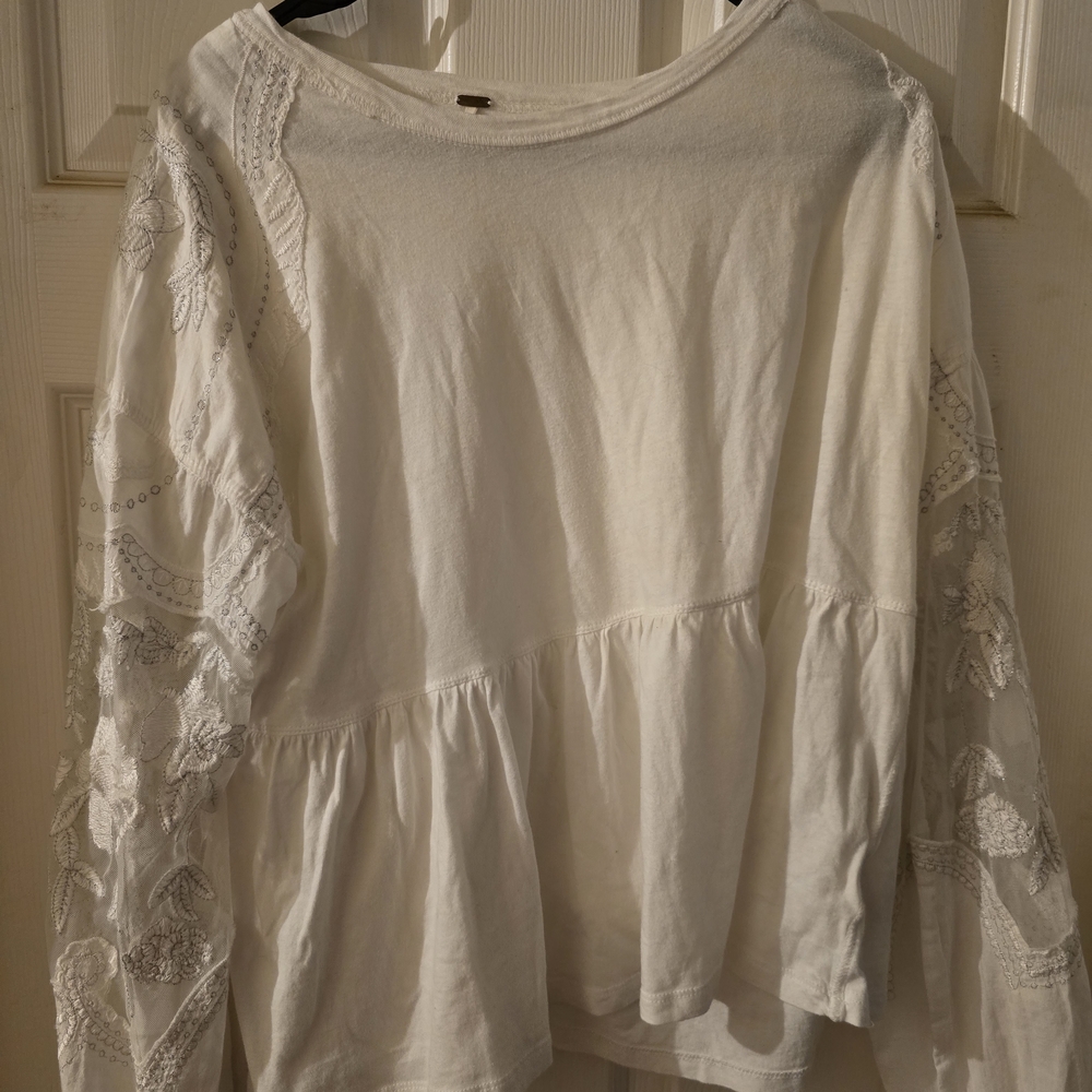 #222 Free People White Lace Detail Blouse